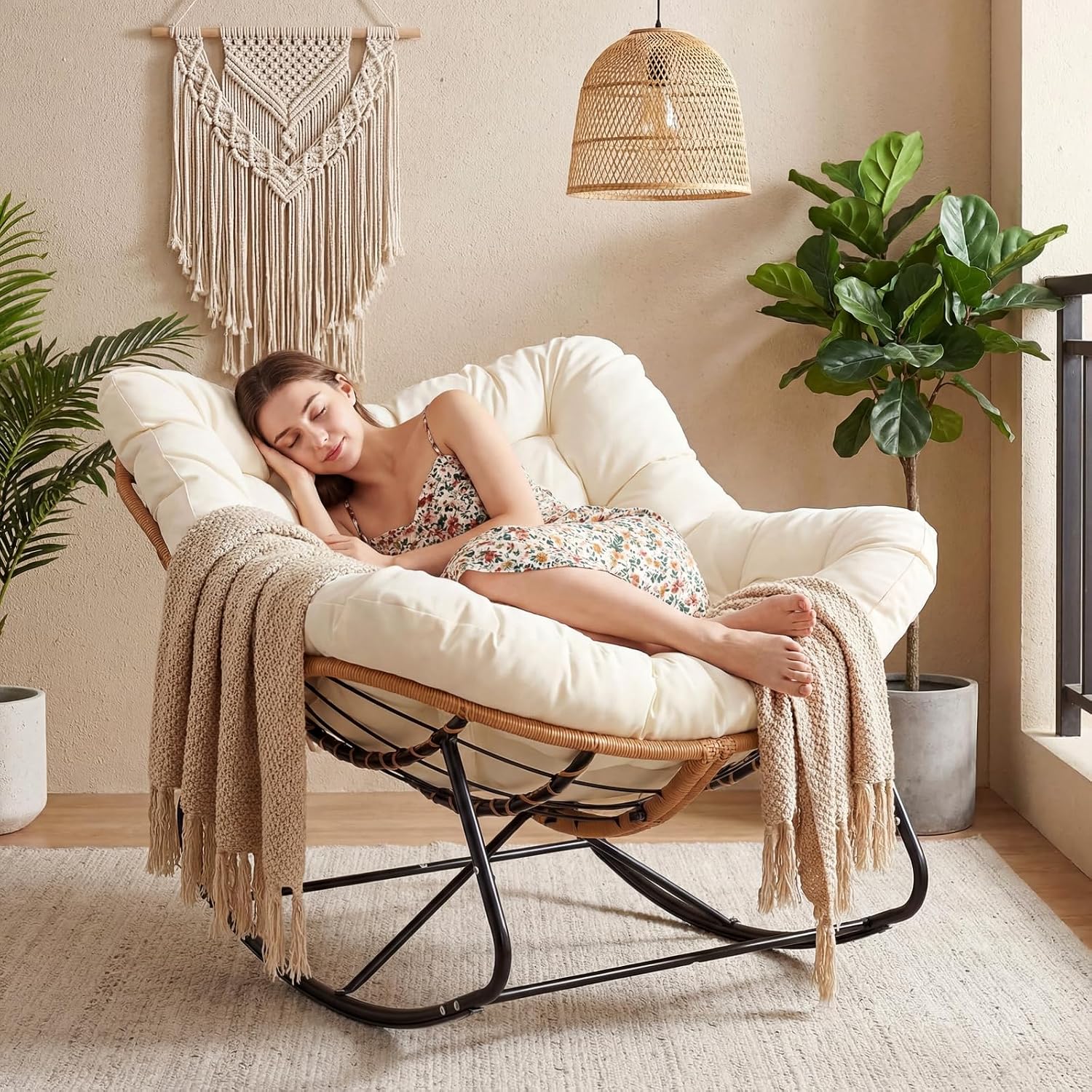 Outdoor Furniture Egg Chair - Fauteuil à bascule Papasan surdimensionné pour